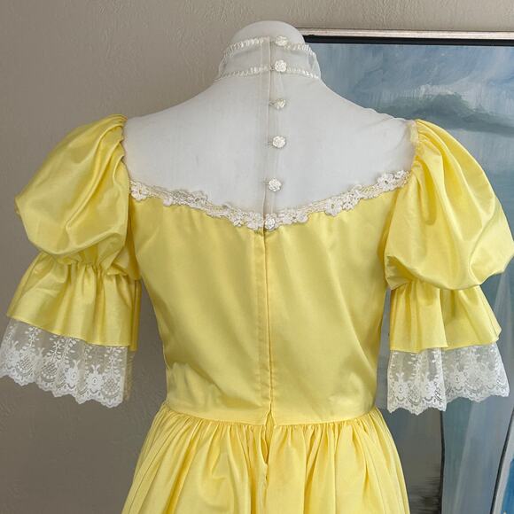 VTG 70s Princess Gown Carol Gowns by Mr. Walter, Yellow Organza Chiffon small - Picture 7 of 10